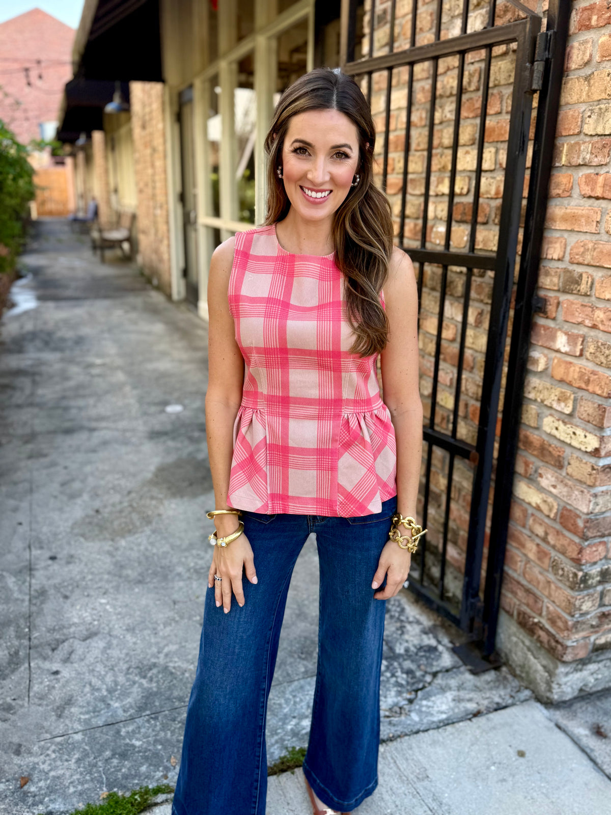 Parker Plaid Top- Camel Pink