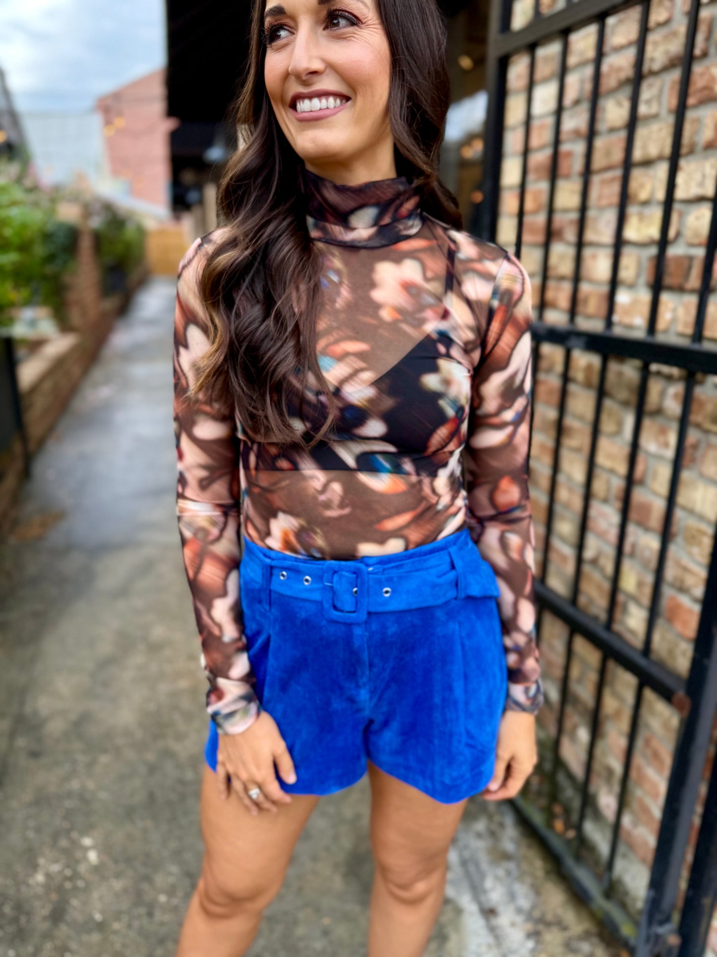 Suede Pleated Wide Leg Shorts- Cobalt