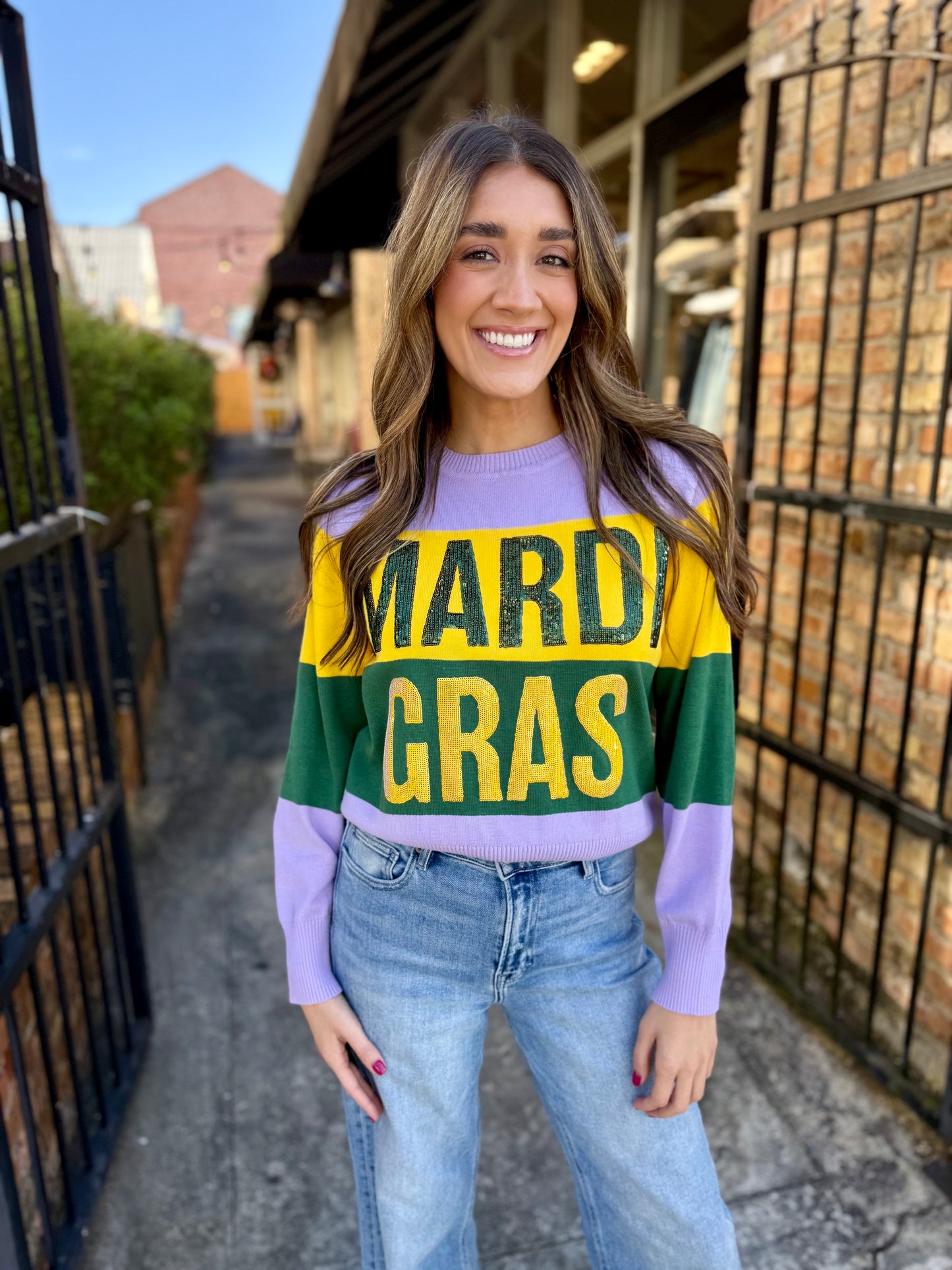 Mardi Gras Colorblock Sweater