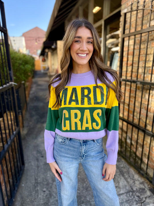 Mardi Gras Colorblock Sweater