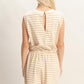Luann Striped Drawstring Romper- Taupe