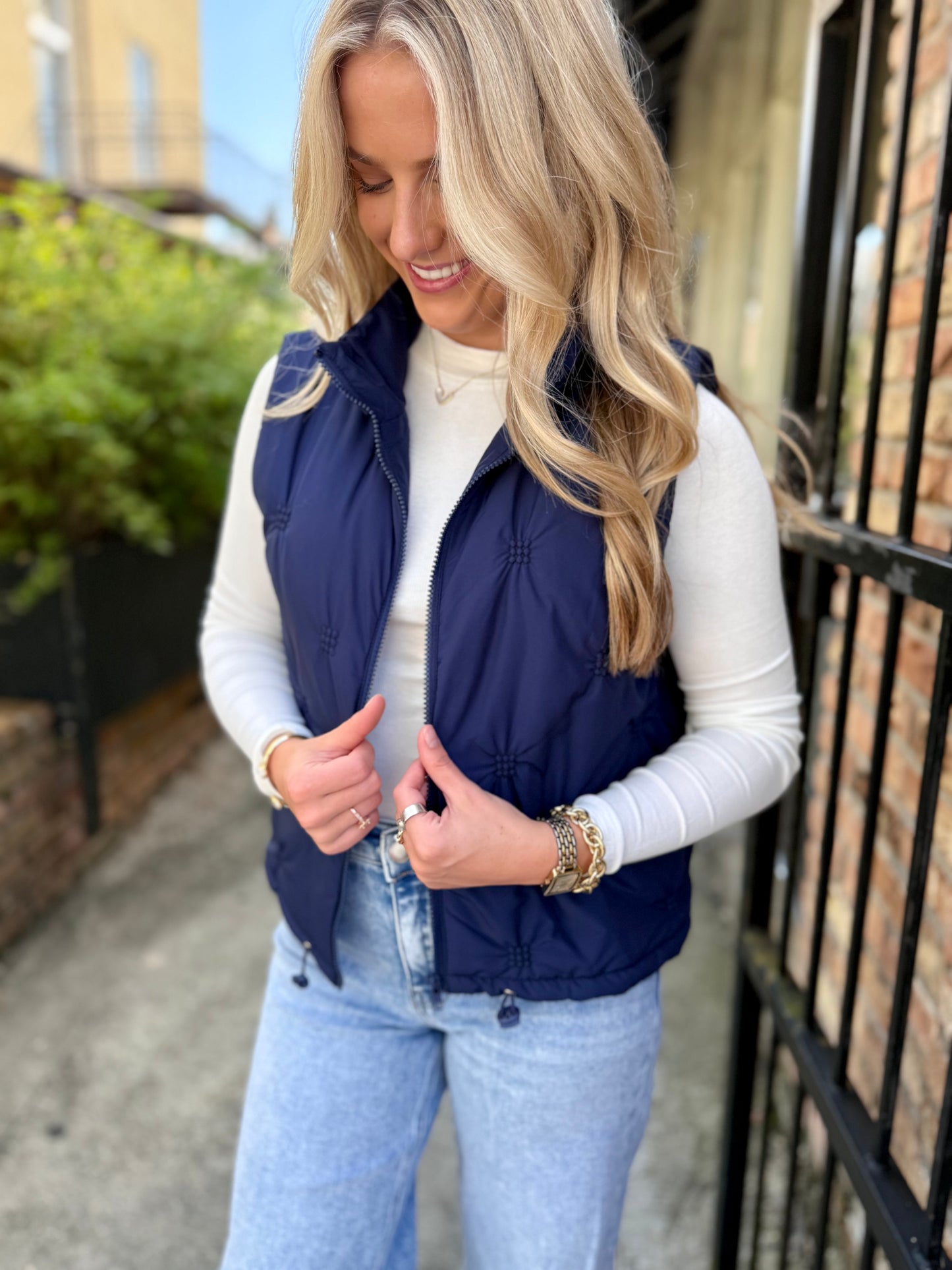 Dufour Quilted Zipper Front Vest- Navy