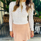 Pointelle Fitted Top- Ivory/Blush