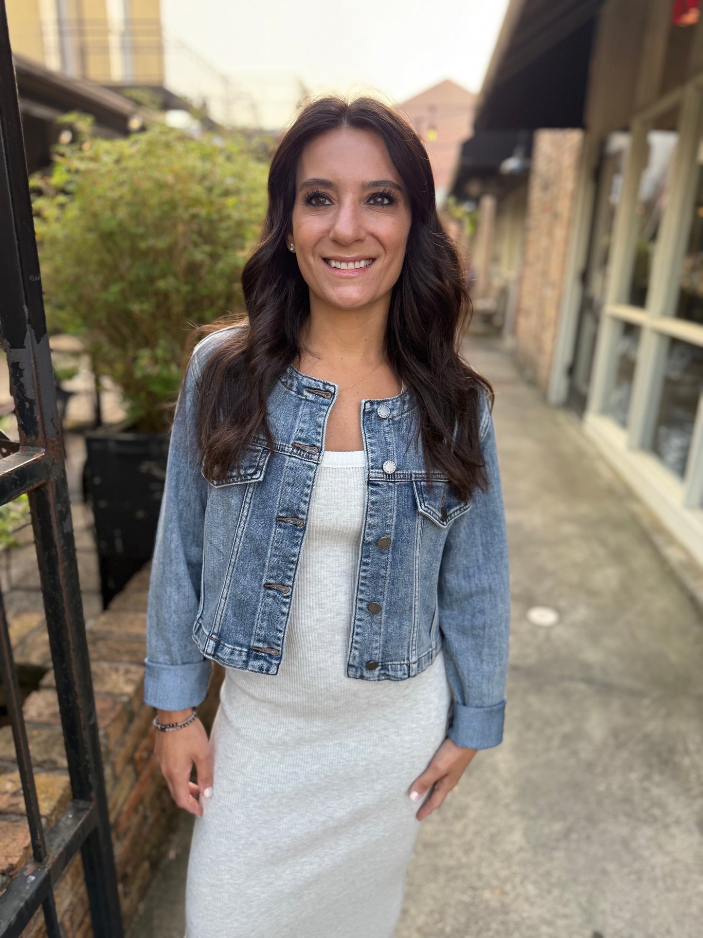 Collarless Denim Jacket