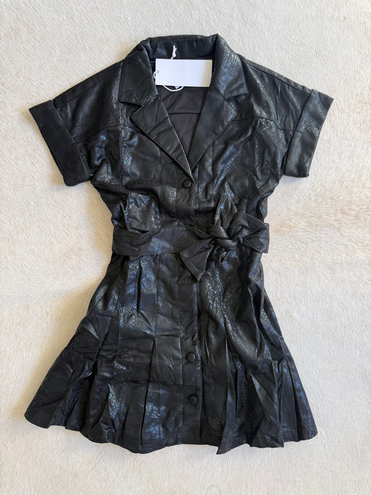 Corine Dress- Black Snake Suede