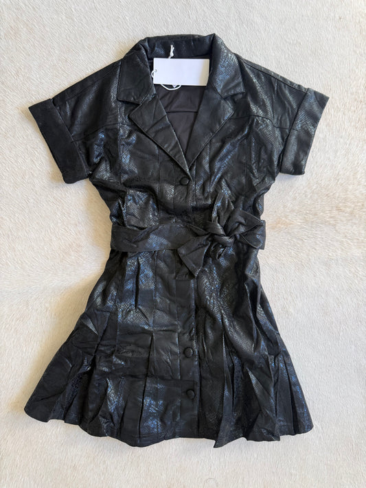 Corine Dress- Black Snake Suede