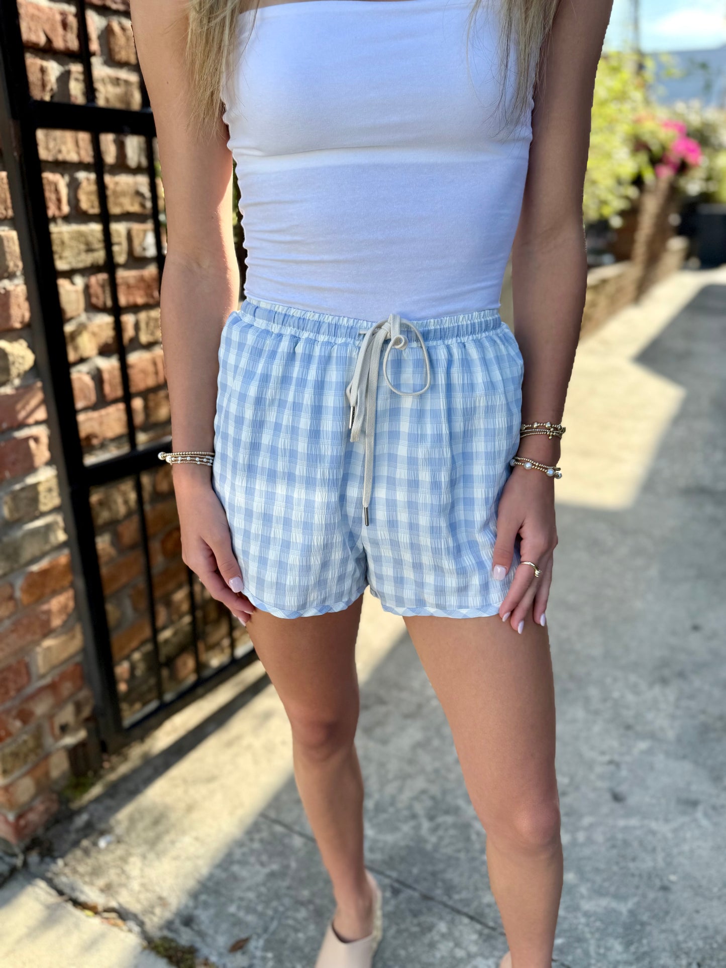Starlet Gingham Shorts- Sky Blue