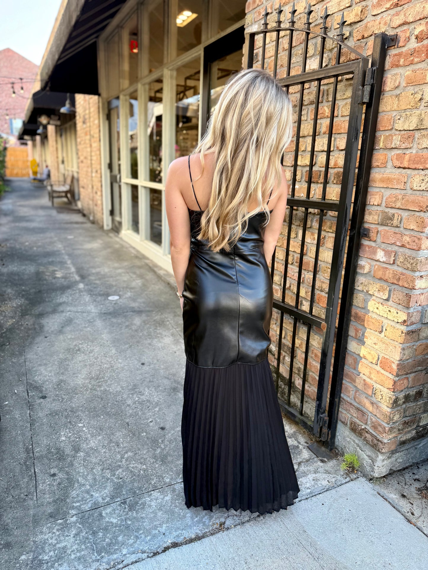 Fete Vegan Leather Maxi Dress- Black