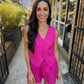 Roy Linen Halter Vest- Fuchsia