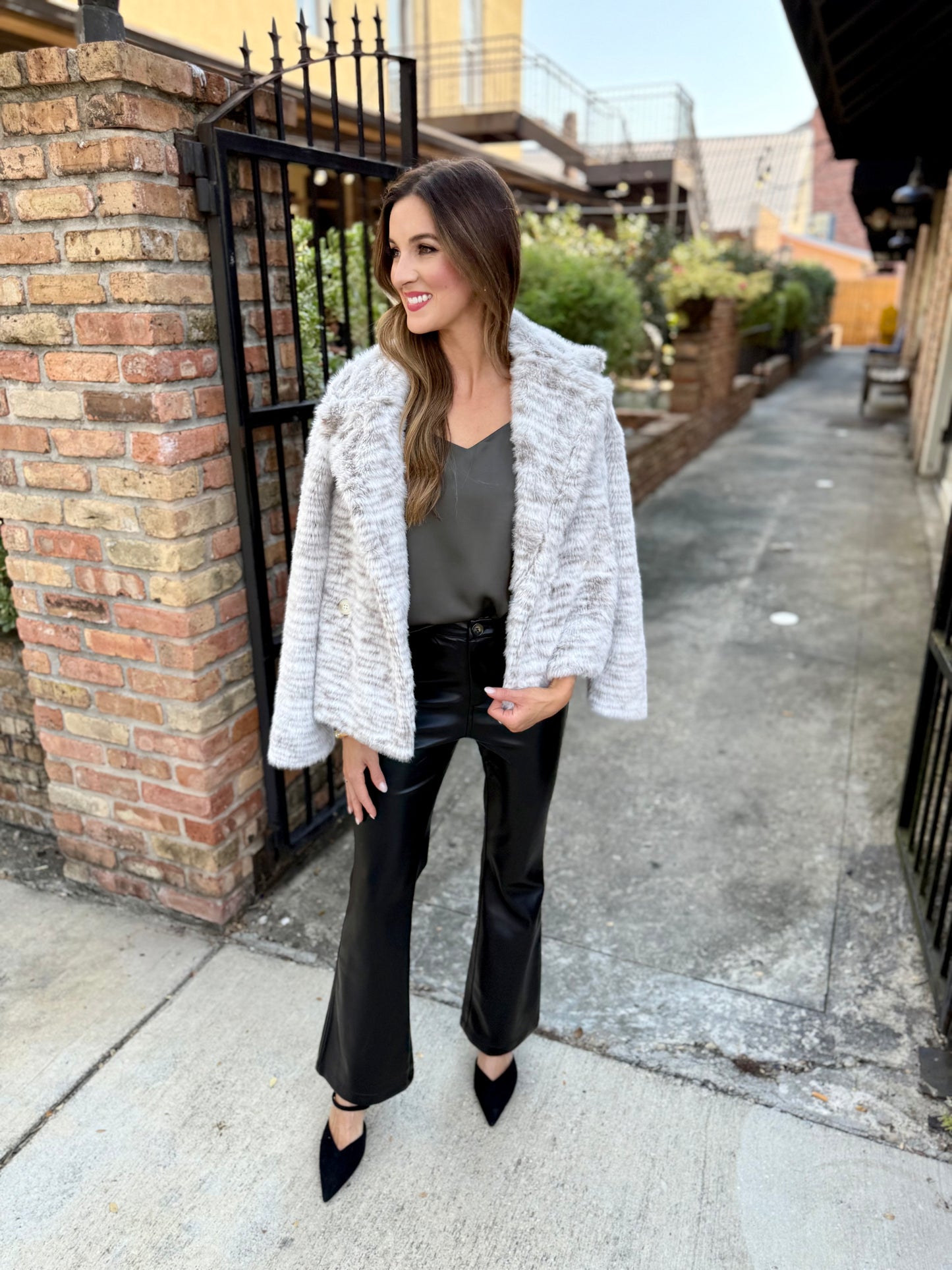 Pretty Fab Faux Fur Jacket- Ivory/Grey