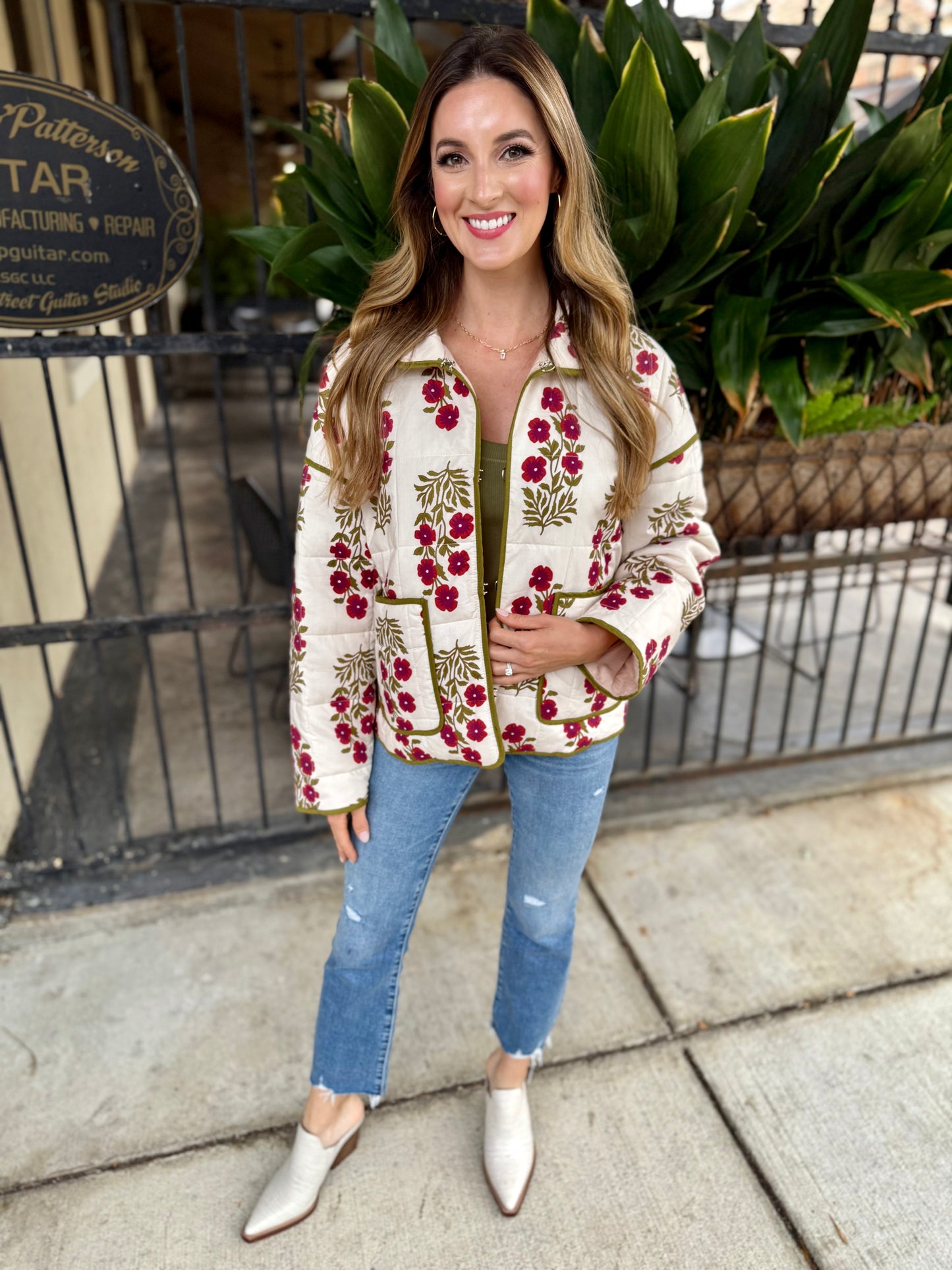 Botanical Quilted Jacket- Red Ecru