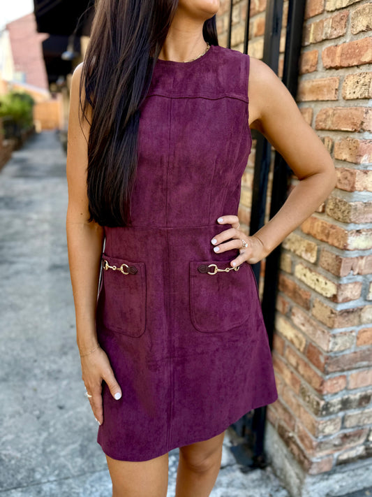 Horse Bit Suede Dress- Merlot