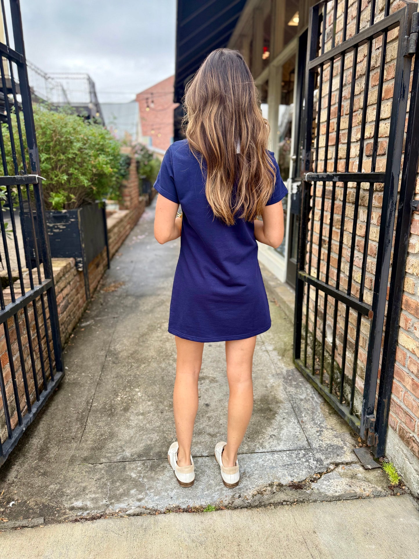 Rudolph Wreath Dress- Navy