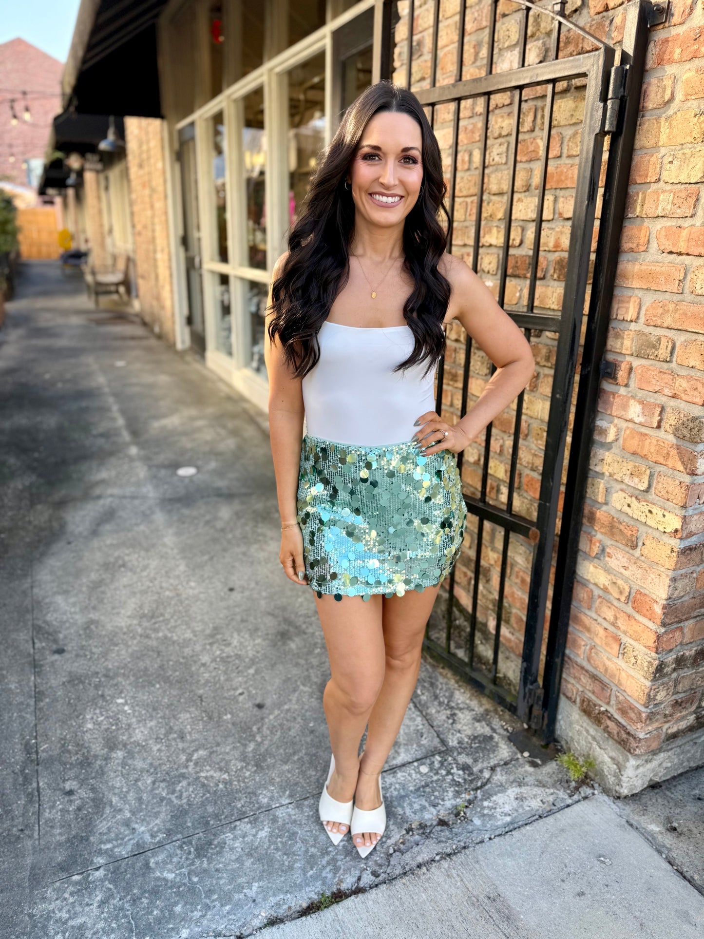 Sequin Disc Mini Skirt- Green