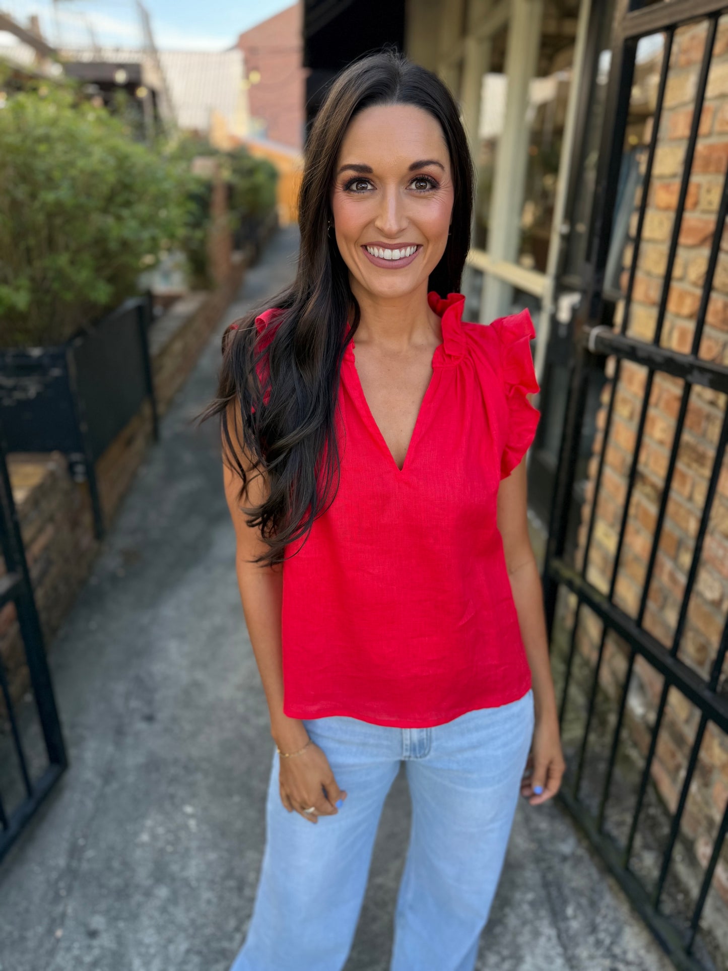Heidi Linen Top- Red
