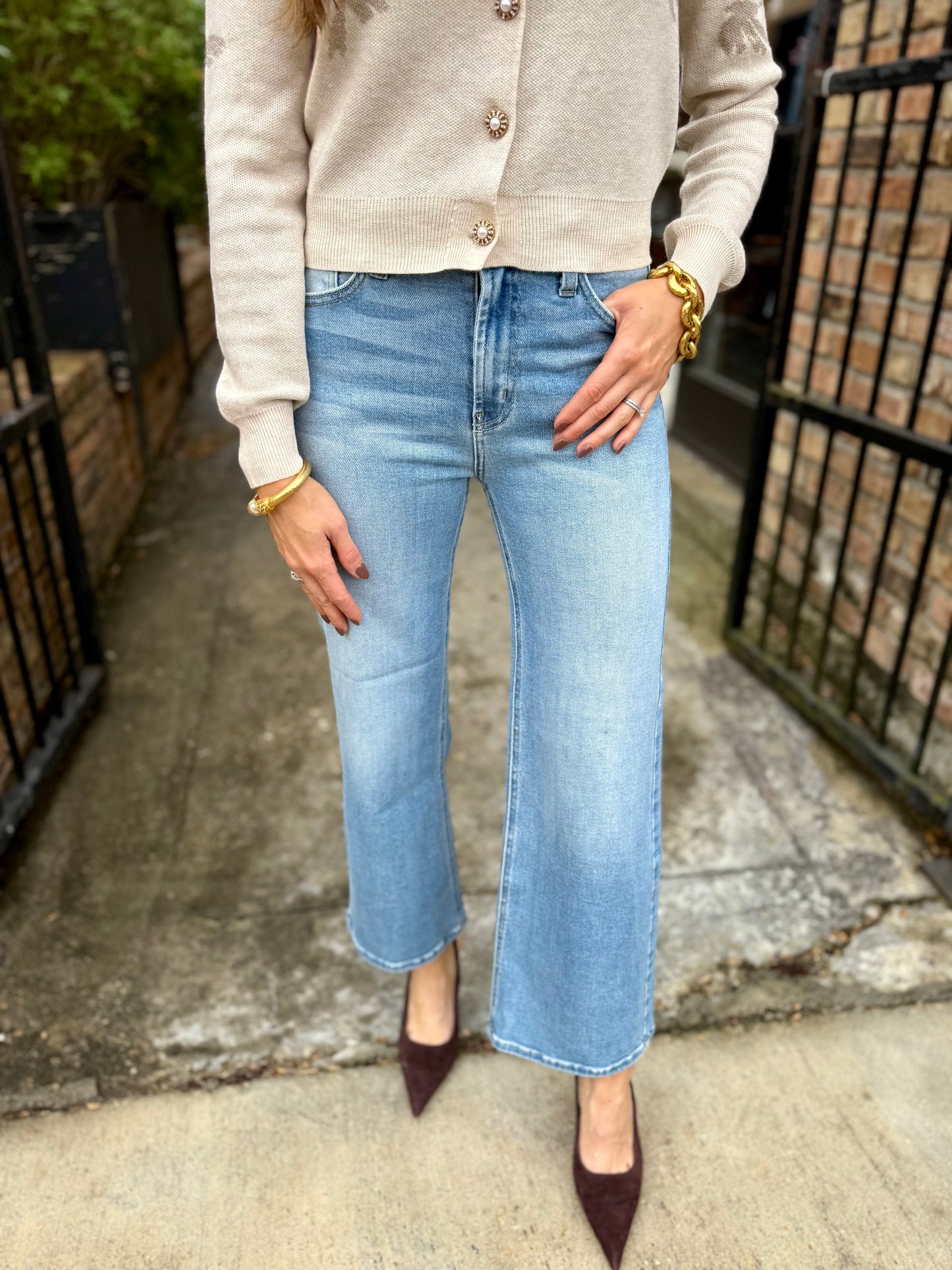 Piper HR Slim Wide Leg- Med Denium