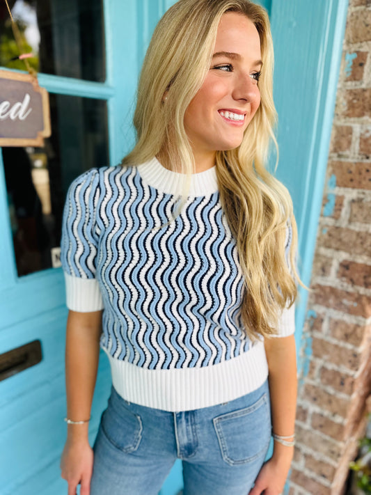 Wiggle Stripe Sweater- Blue