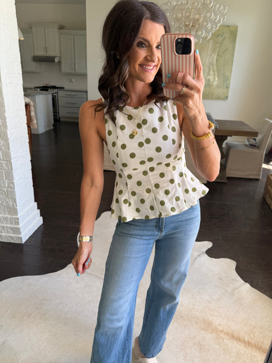 Polka Dot Peplum- White & Green