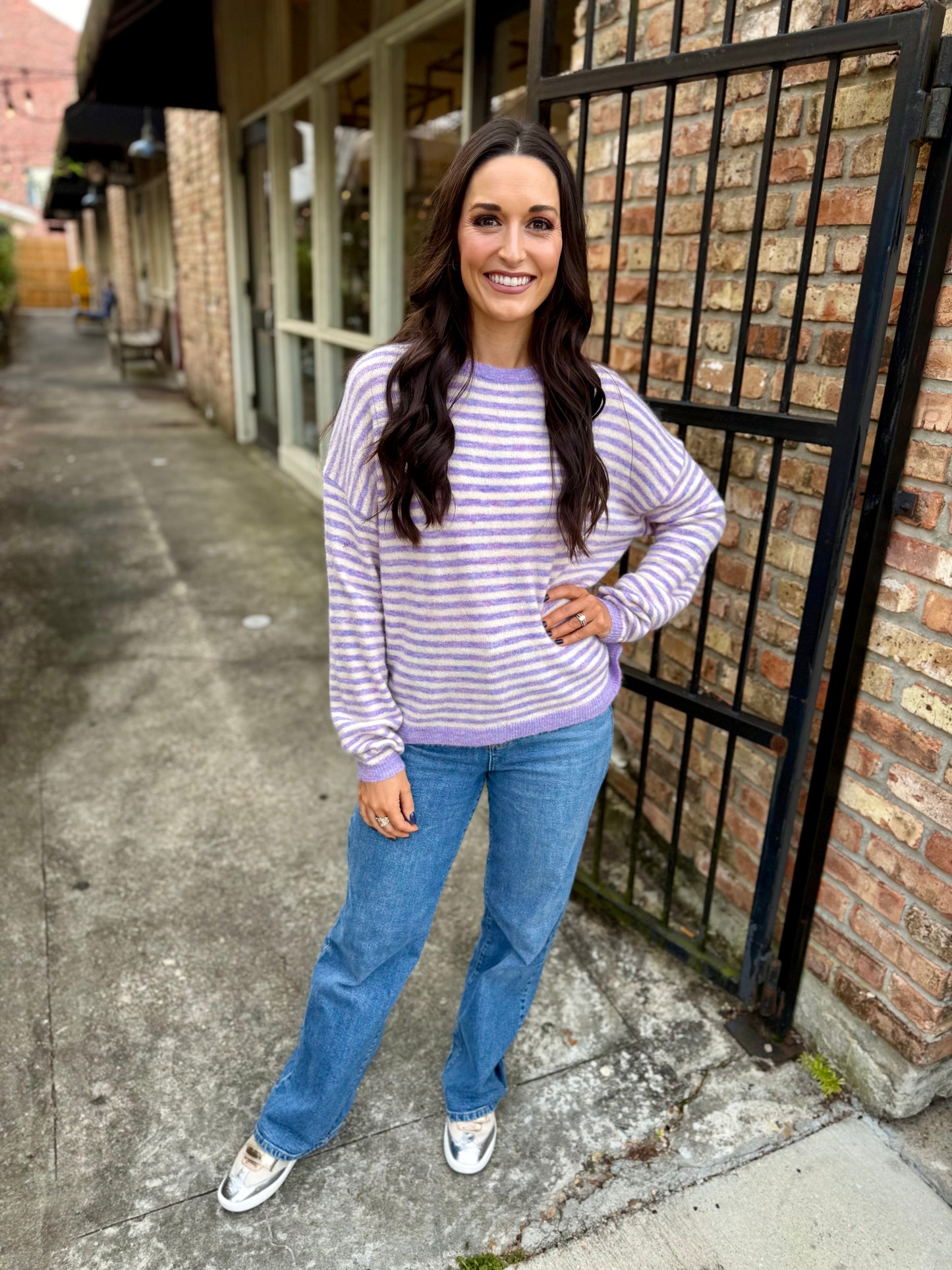 Haley Stripe Knit Sweater- Lavender