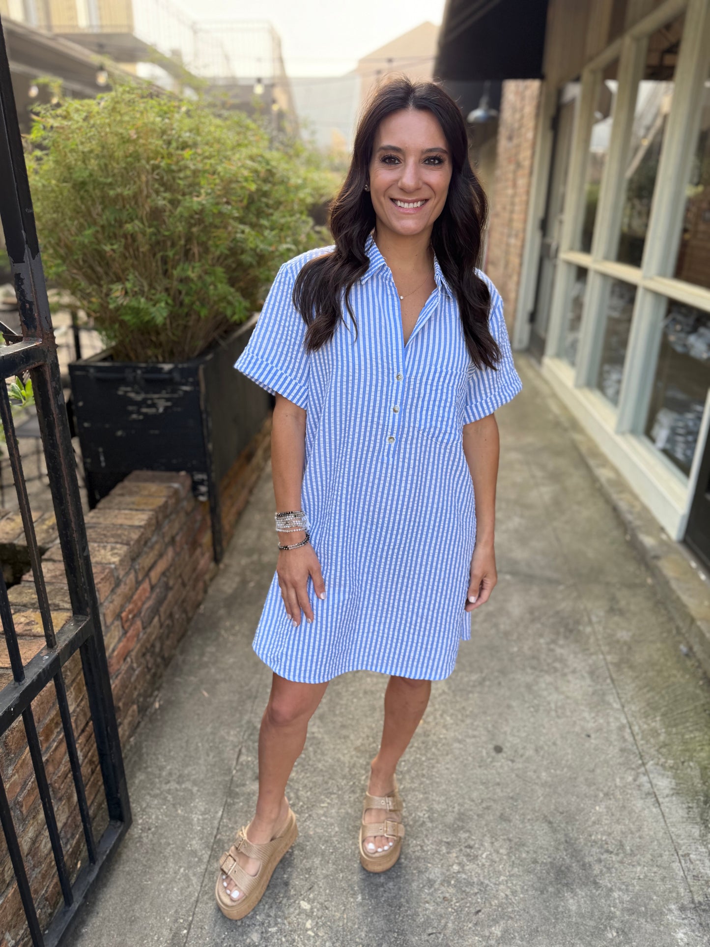 Day Striped Shirt Dress- Lt. Blue