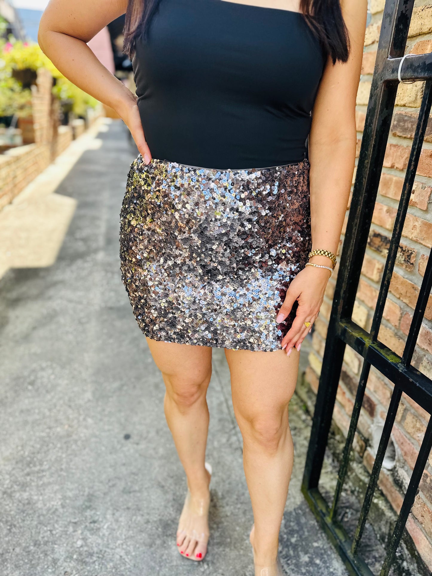 Sequin Mini Skirt- Metal