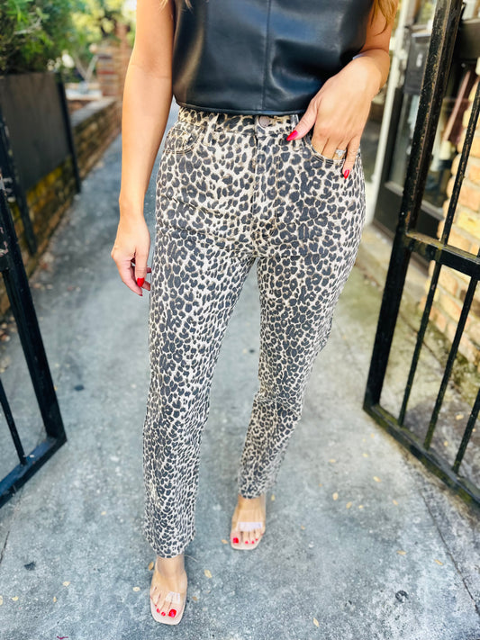 Leopard HR Straight Leg Denim