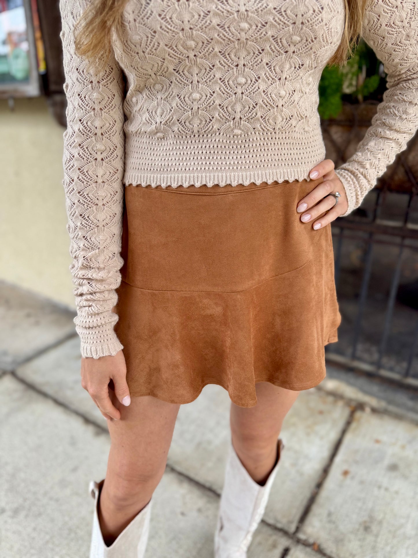 Polly Pointelle Knit Sweater- Taupe
