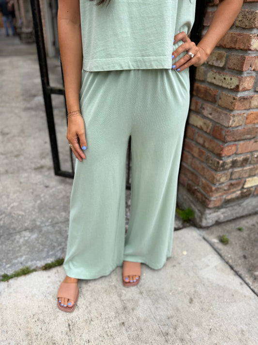Z Supply Scout Jersey Flare Pant- Crystal Green