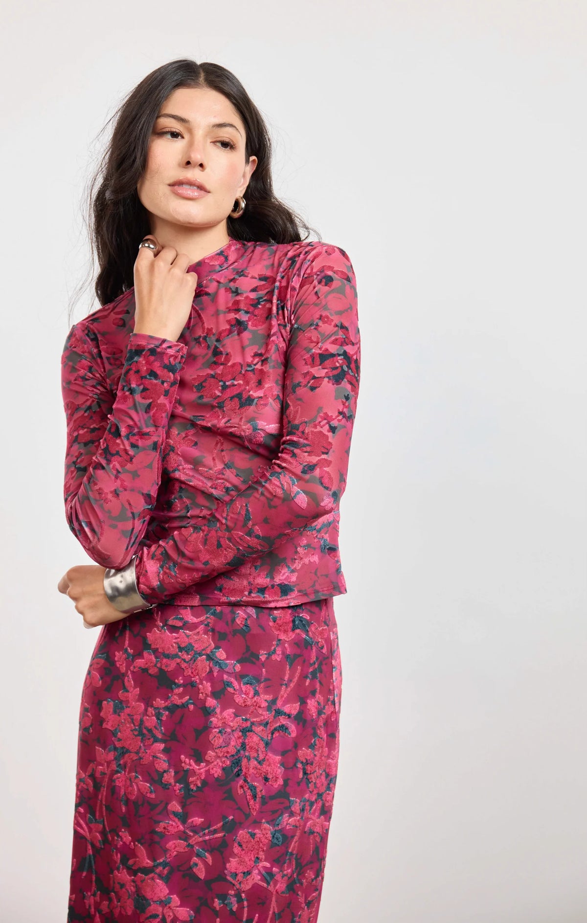 Velvet Rebellion Mock Neck- Fuchsia