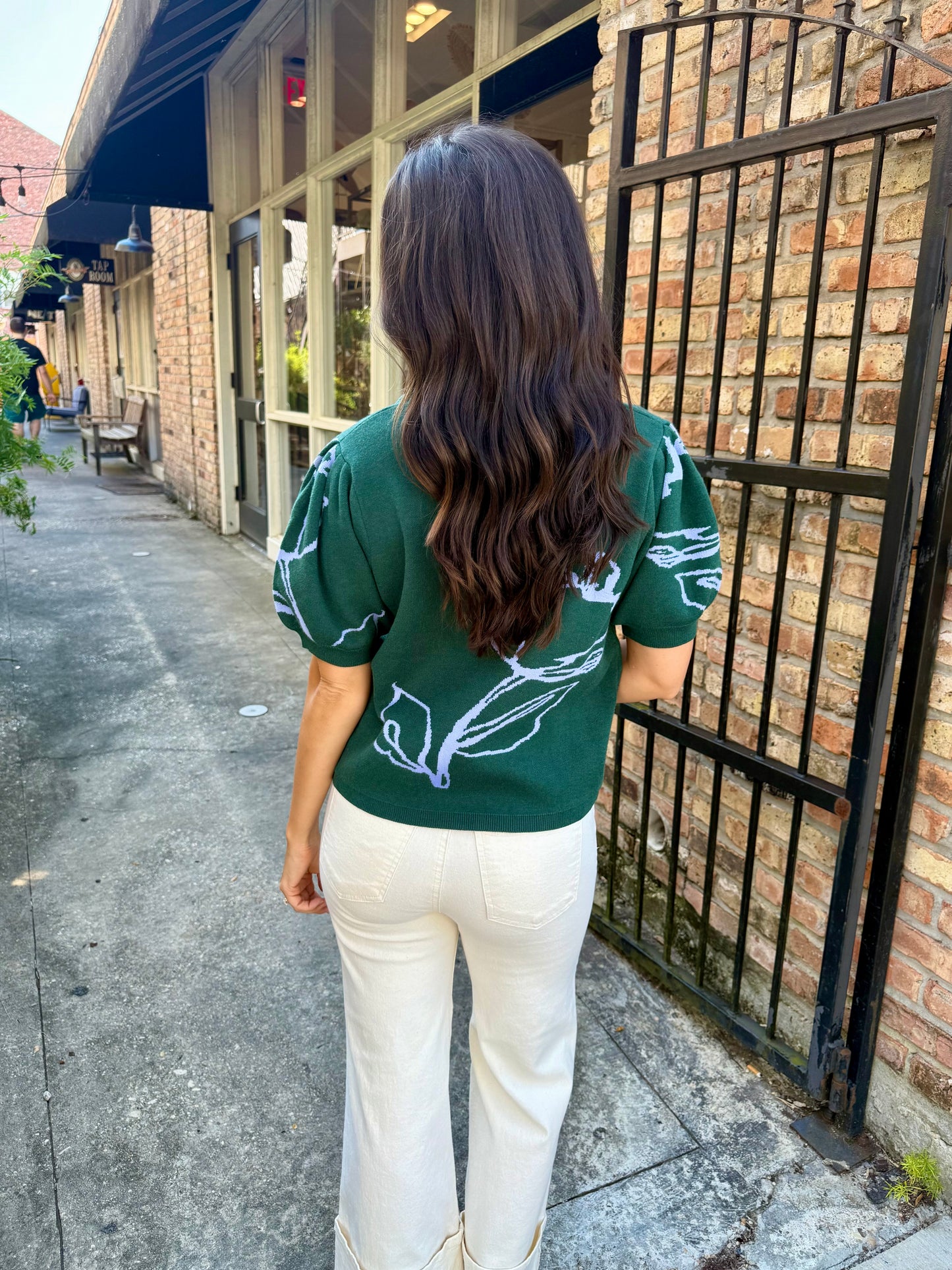 Floral Montif Sweater Top- Green