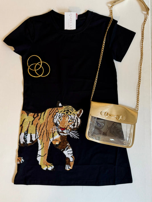 Tiger Wrap Around Dress- Black