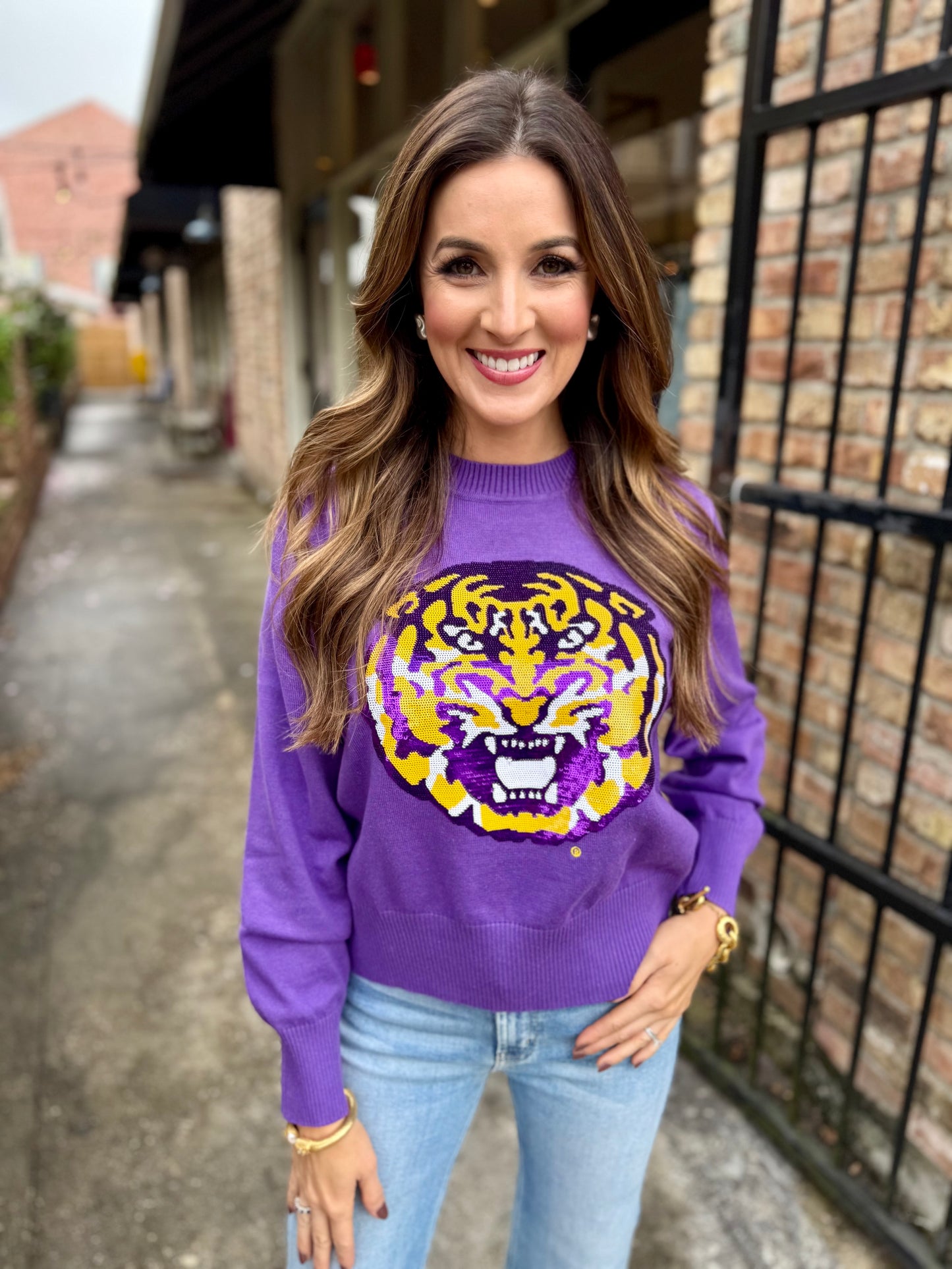 LSU Classic Sequin Sweater- Purple