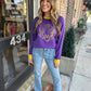 Tiger Head Long Sleeve Sweater- Purple