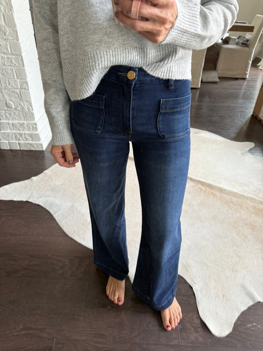 Meg (Contentment) HR Wide Leg Denim- Dark Blue