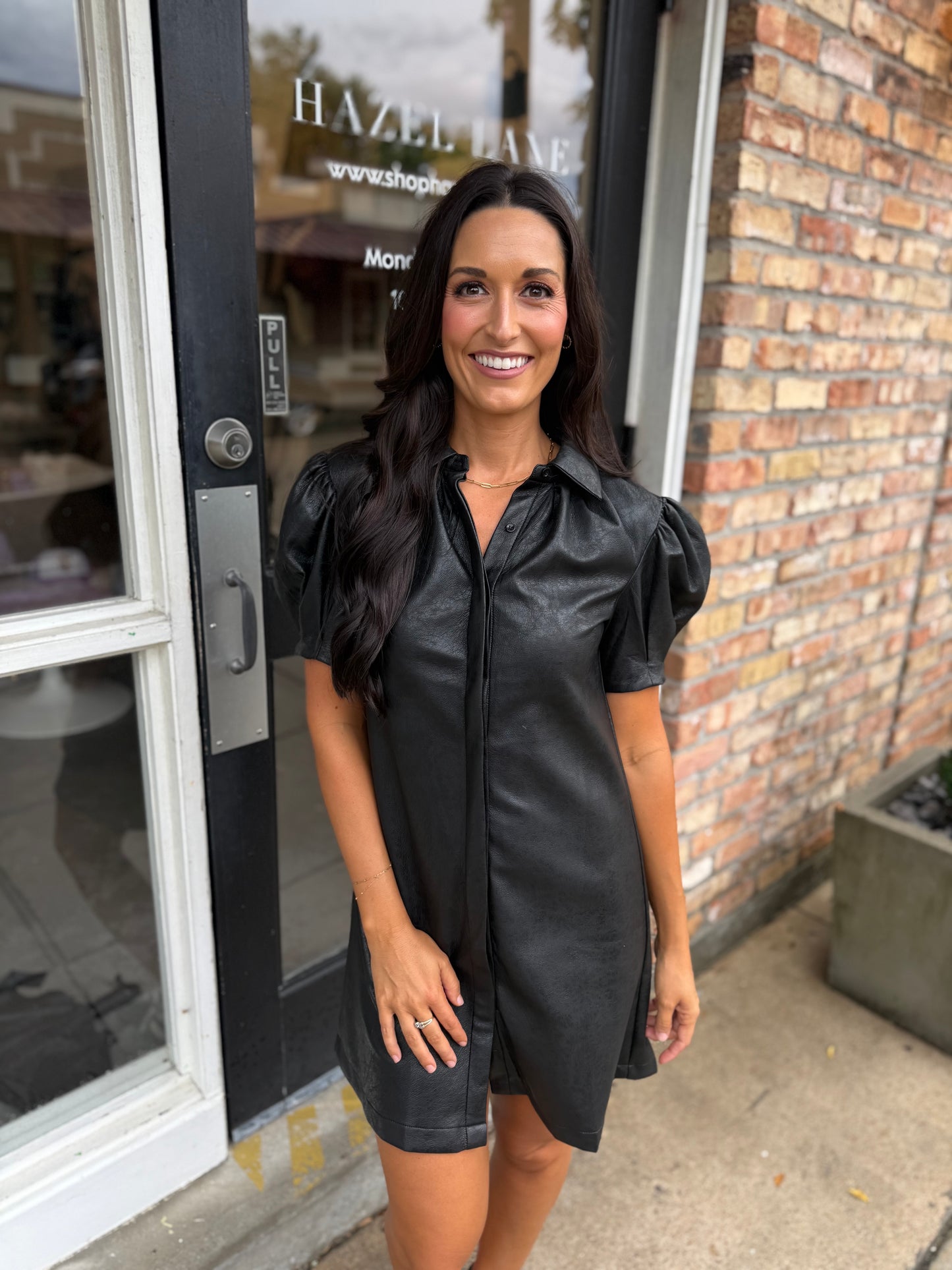 Vivienne Faux Leather Dress- Black