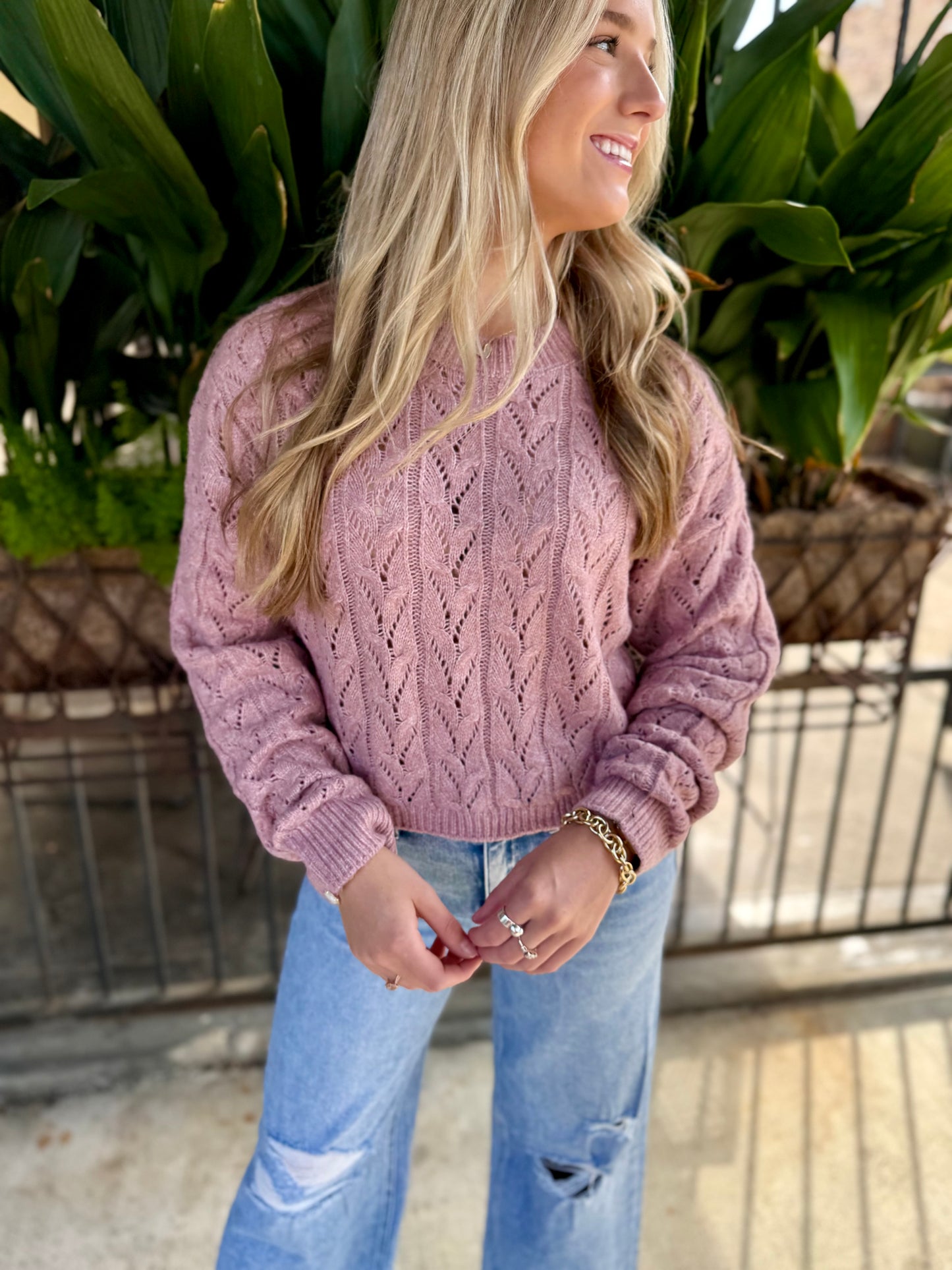 Wisteria Cable Sweater- Pink