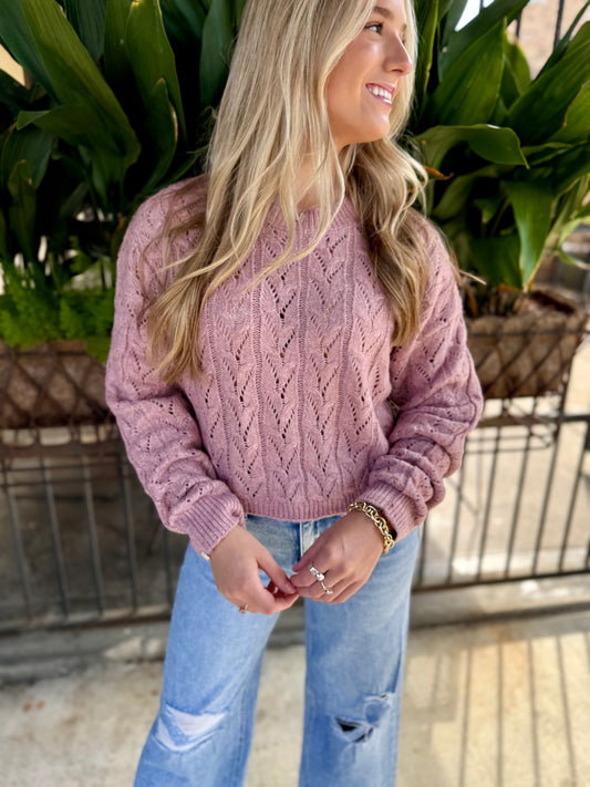 Wisteria Cable Sweater- Pink