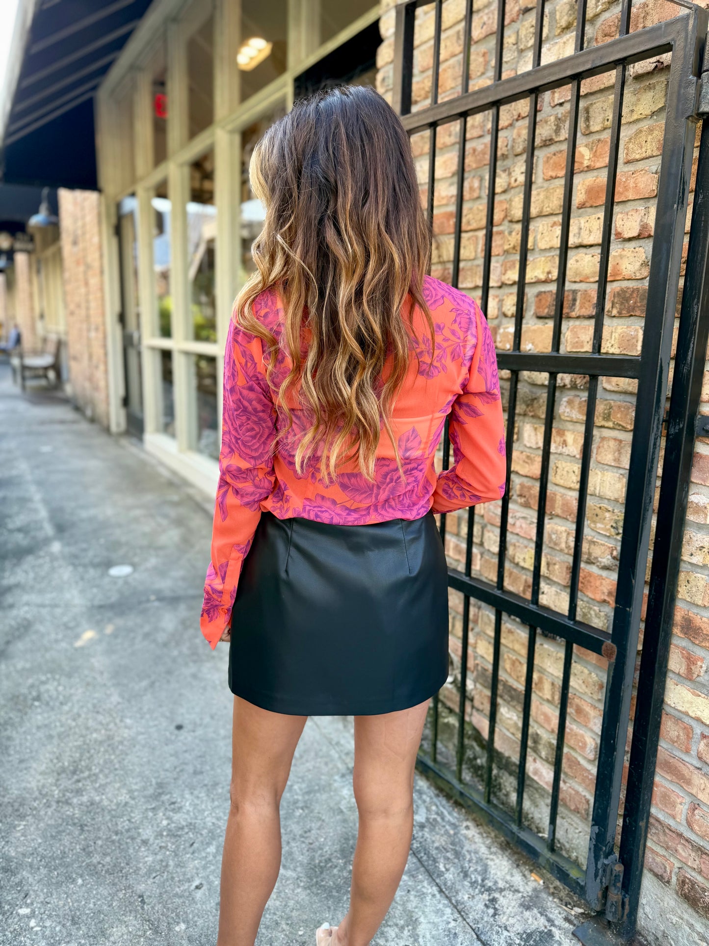 Talia Floral Shirt- Orange/Magenta