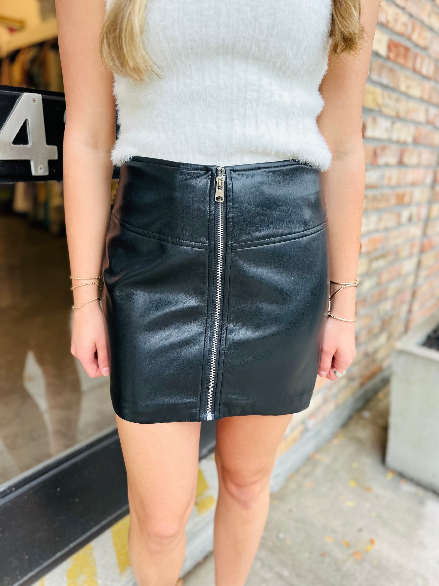 Ingrid Zip Front Mini Skirt- Black