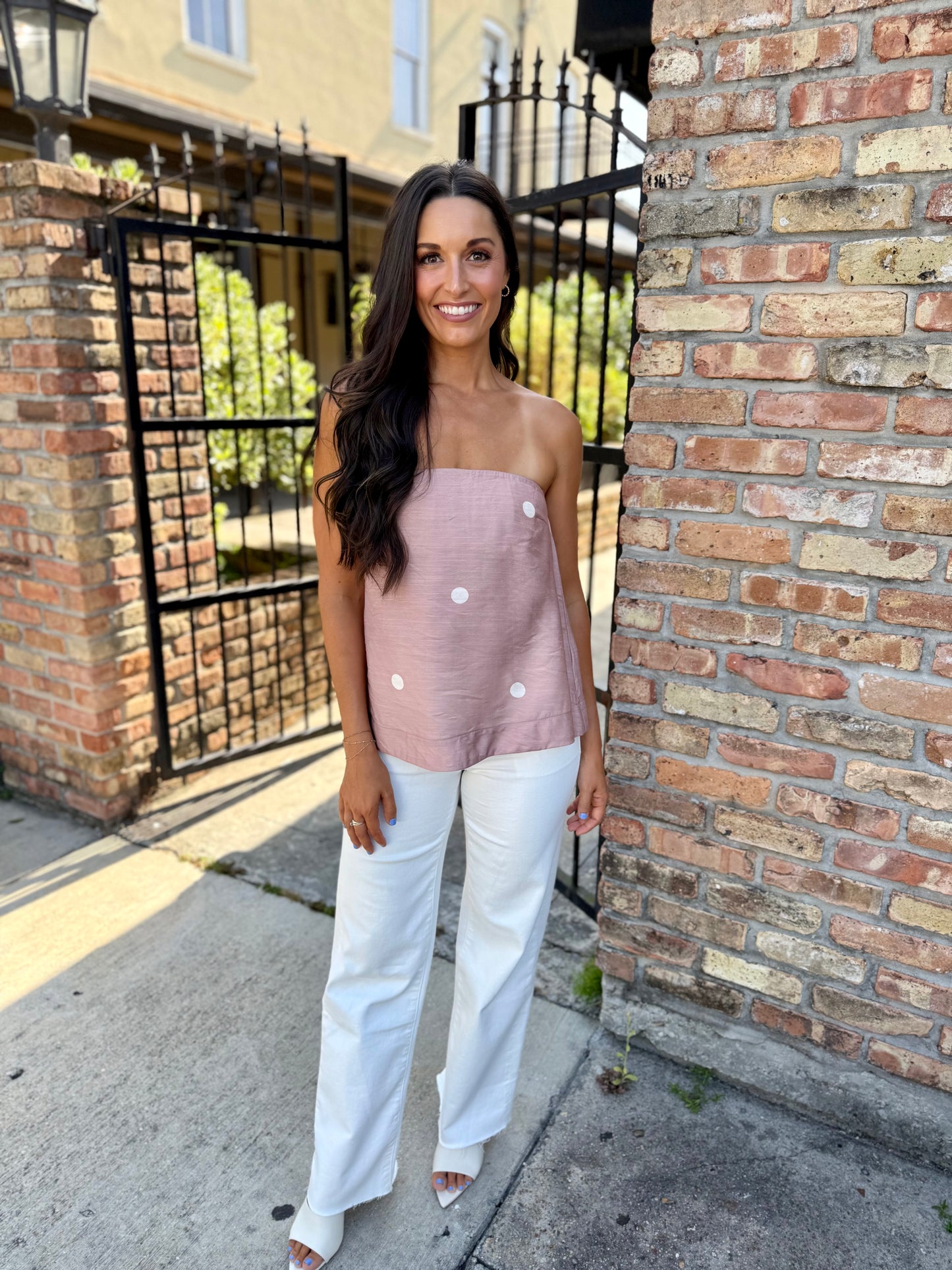 Polka Dot Strapless Top- Mocha