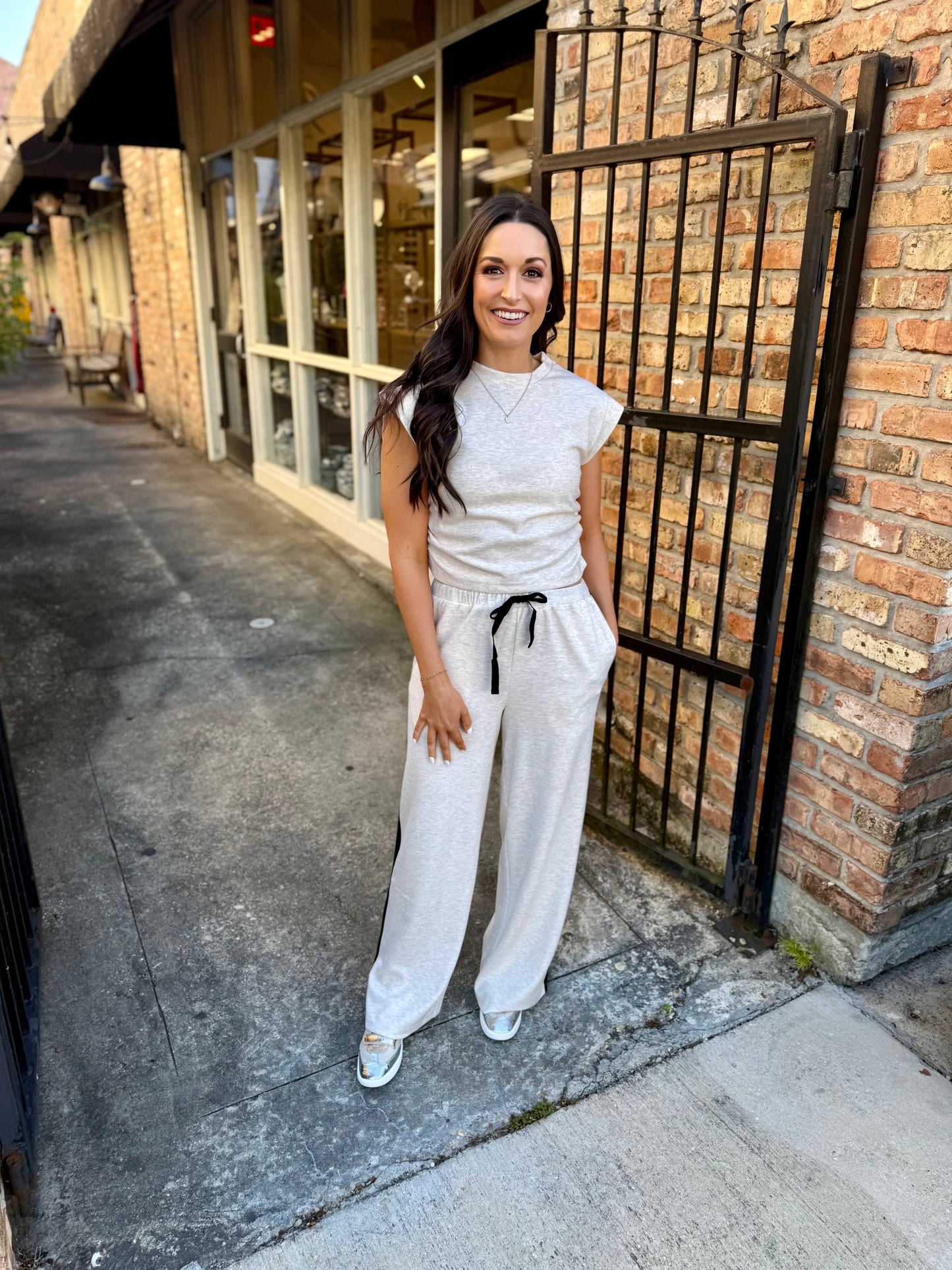 Metro Ruched Knit Pants- Oatmeal