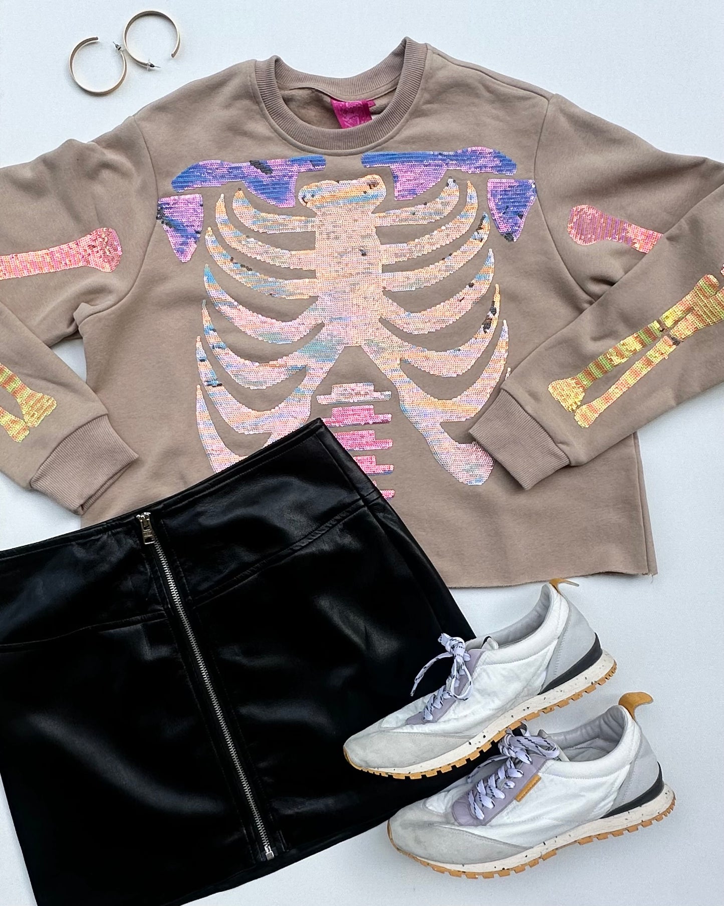 Tonal Skeleton Sweatshirt- Nude