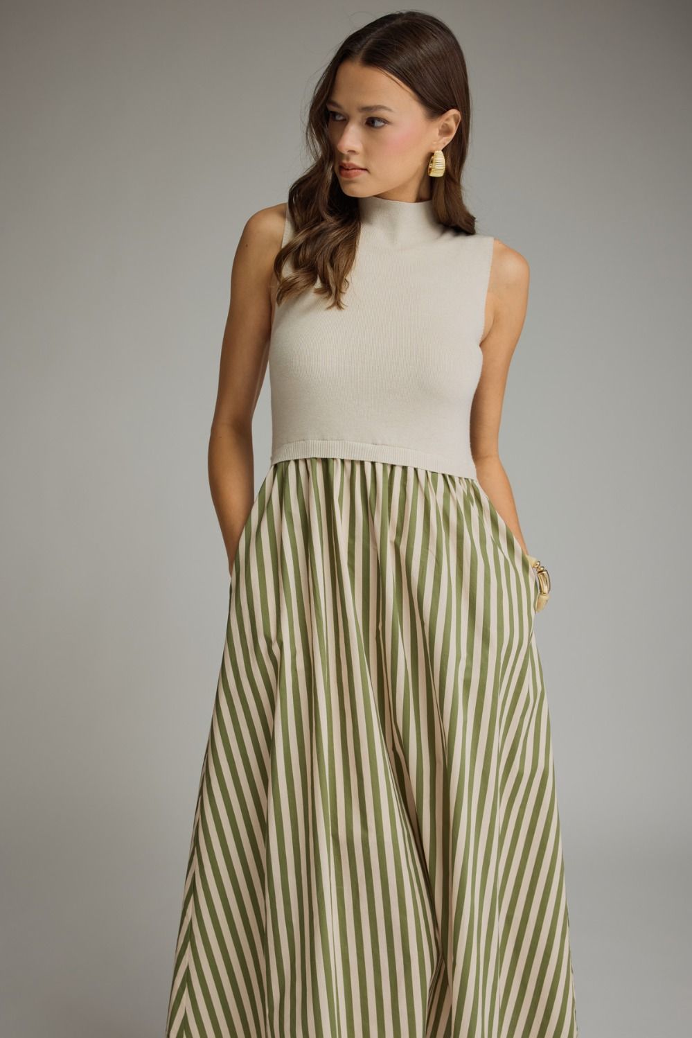Ainsley Maxi Mock Neck Dress- Ecru
