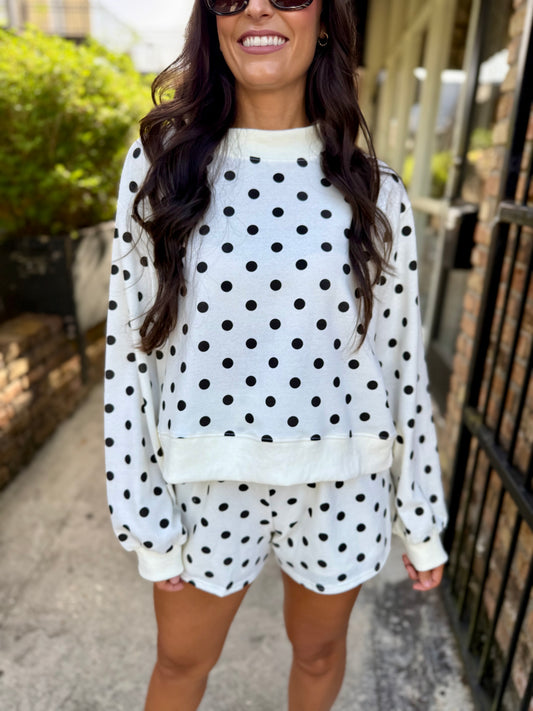Polka Dot Mock Sweatshirt Top