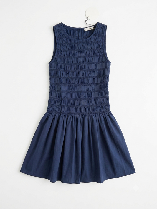 Beck Smocked Mini Dress- Navy