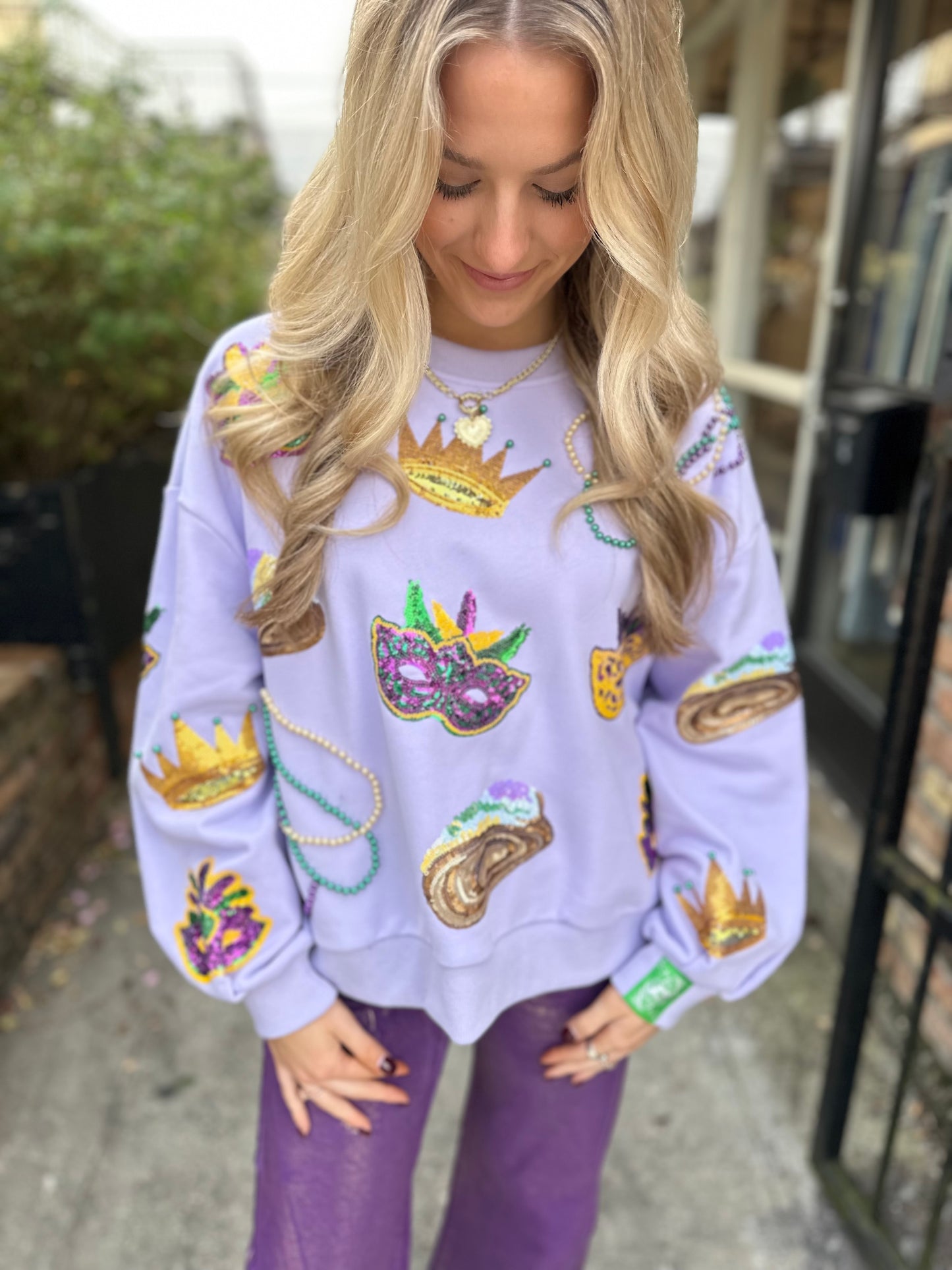 Mardi Gras Icon Sweatshirt- Lavender