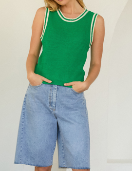 Vanessa Crochet Tank- Green & White