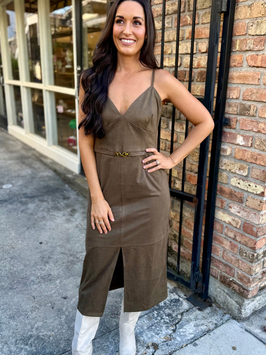 Urban Fall Midi Dress- Olive