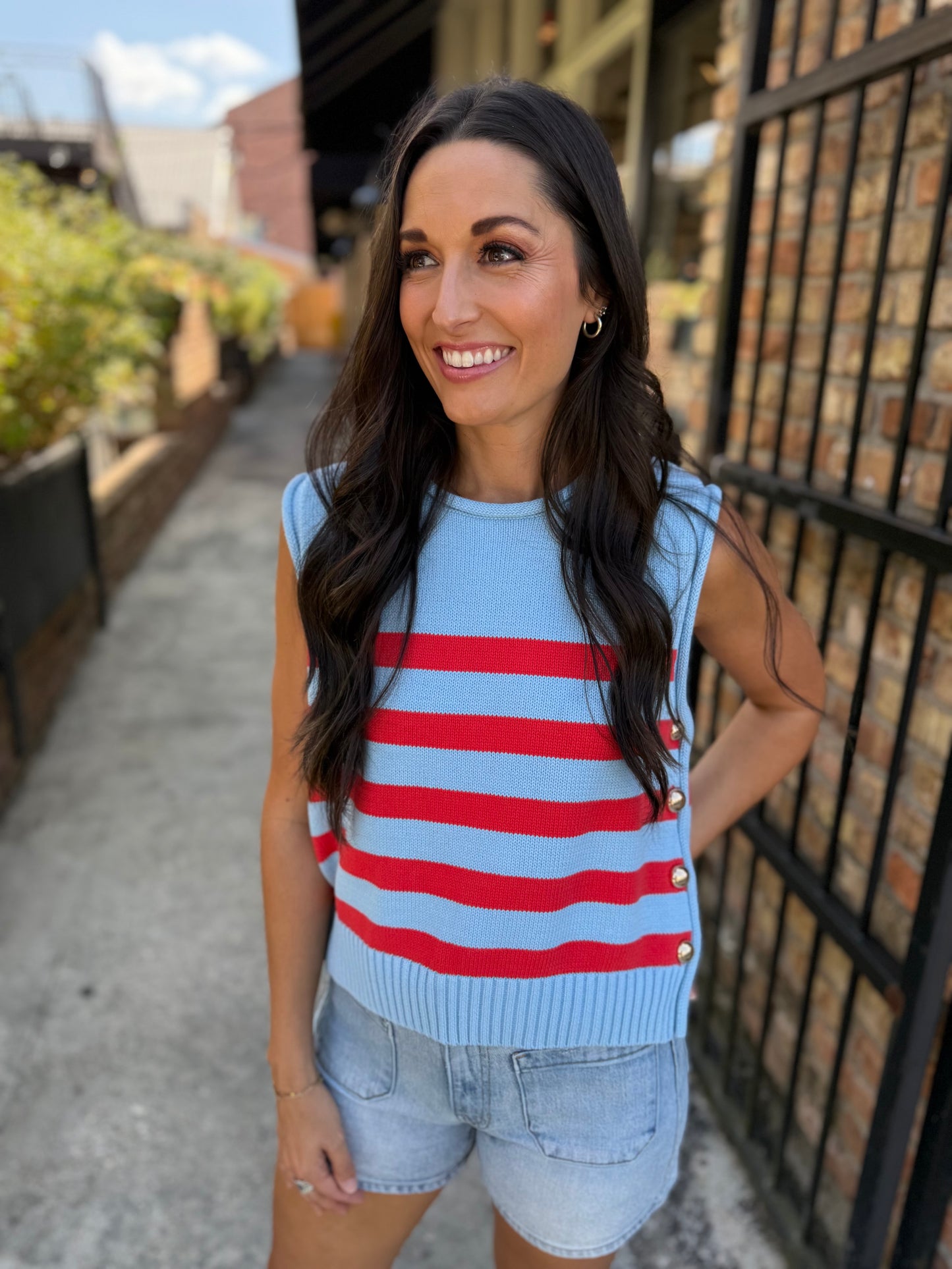 Saylor Sweater Vest Top- Blue