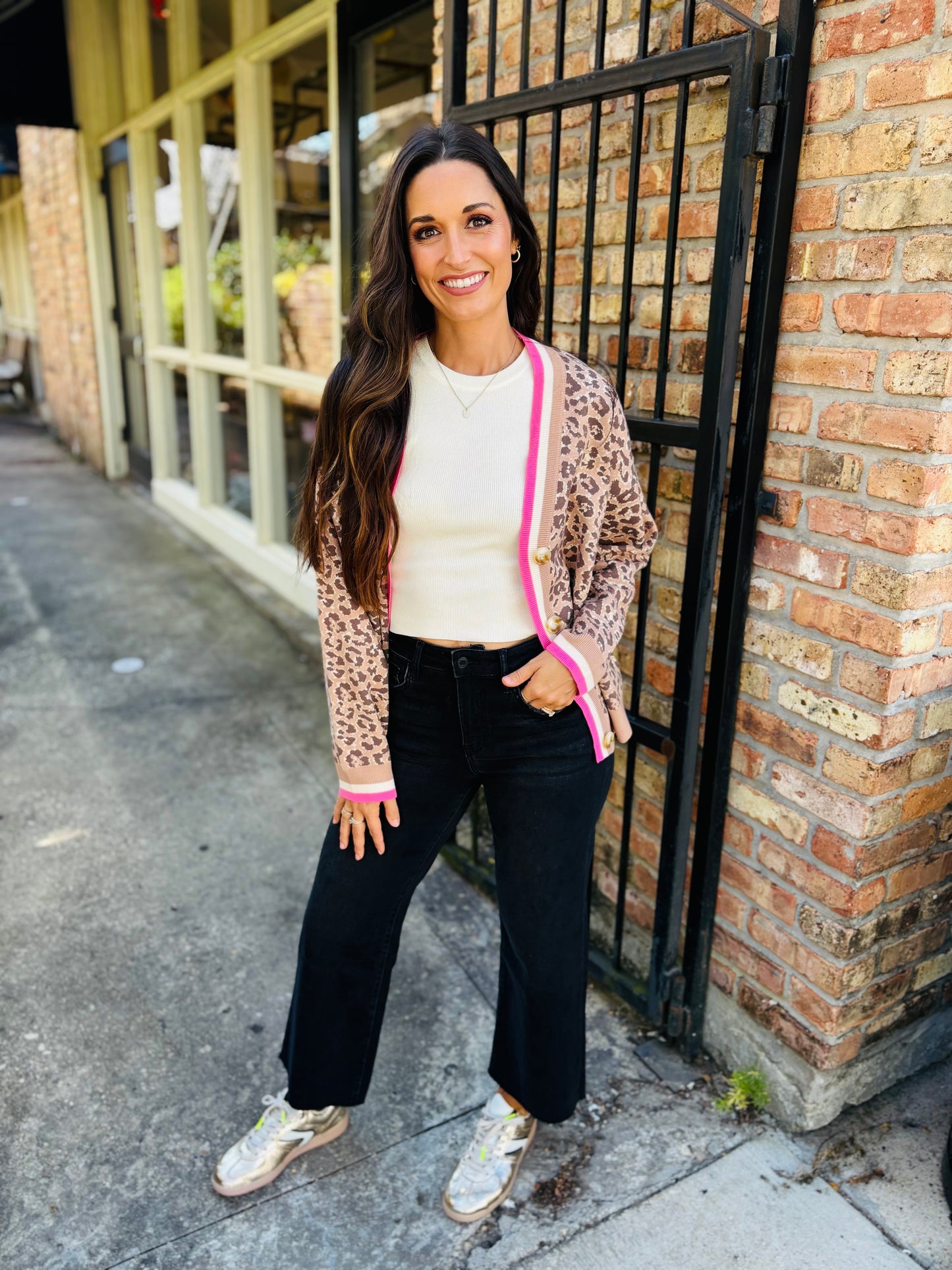 Leopard Cardigan- Pink/Camel